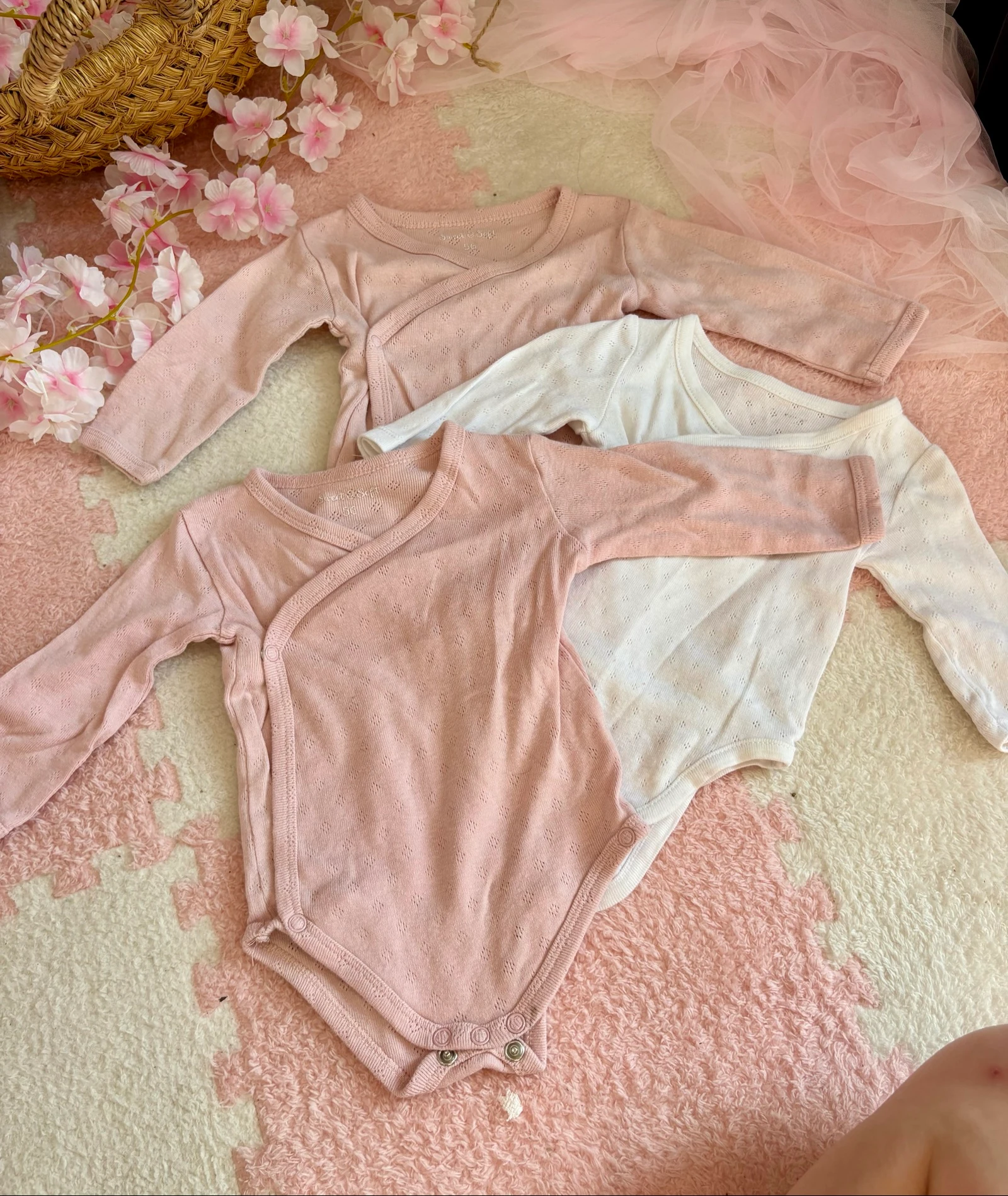 Lot de 3 bodies cache-cœur bébé fille 3 mois – Rose & blanc 